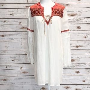 ESLEY BEIGE AND ORANGE DRESSED WITH STITCHED DETAILING